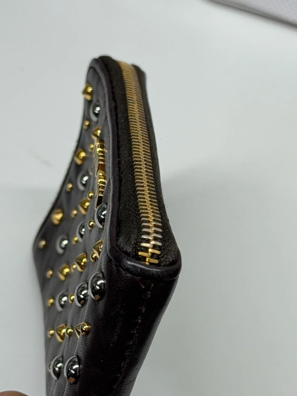 Miu Miu Leather Zip Studded Wallet